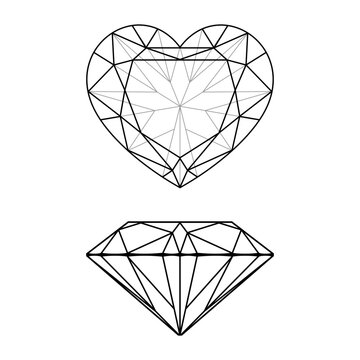 illustration of a diamond heart. top view and side view