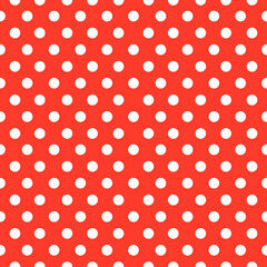 White polka dots on red background.