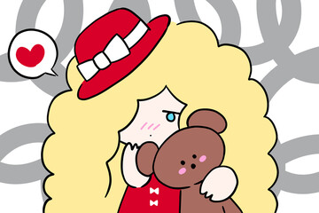 ブロンドのロングヘアの女の子　イラスト