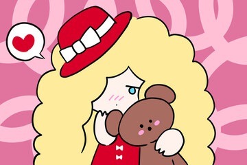 クマのぬいぐるみを抱いた女の子