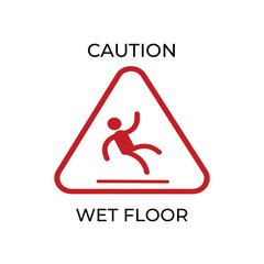 Caution wet floor and warning sign isolated on white background. Isolated vector illustration.