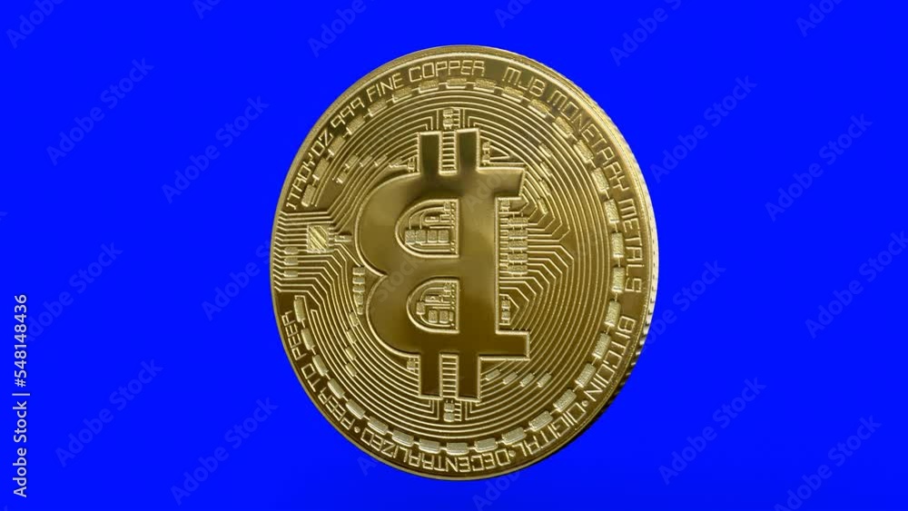 Poster bitcoin cryptocurrency gold coin spinning loop animation isolated alpha. coin. blockchain technology