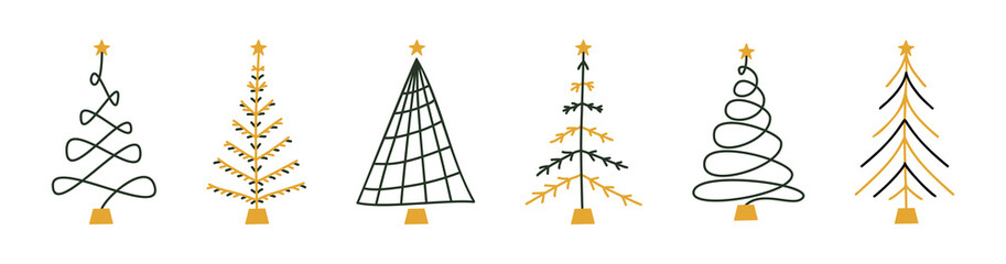 Fototapeta premium Vector flat hand drawn set of christmas trees