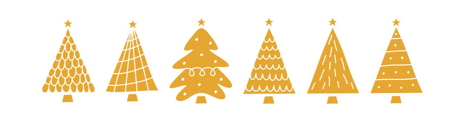 Vector flat hand drawn set of christmas trees