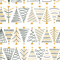Vector flat hand drawn christmas seamless pattern