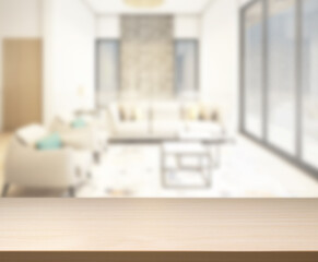 Table Top And Blur Living Room Of  Background