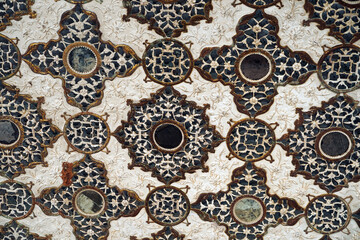 Abstract art background texture interior ceiling design in Amber Fort, Jaipur. Embossed silver...