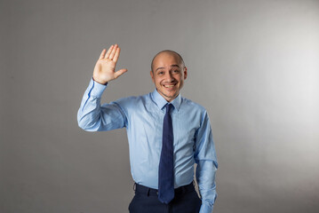 person with hands up