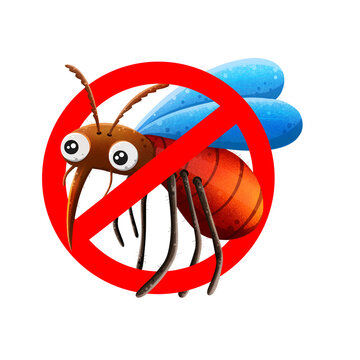 Cute cartoon mosquito prohibition painting. There is a blur of lines and textures and unnatural lines. Children's book style mark icon illustration.