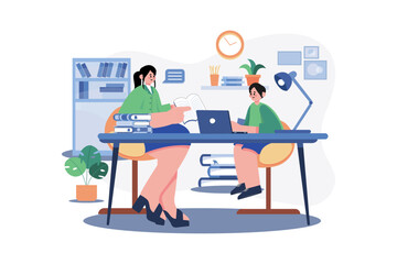 Home tutor teaching a little girl