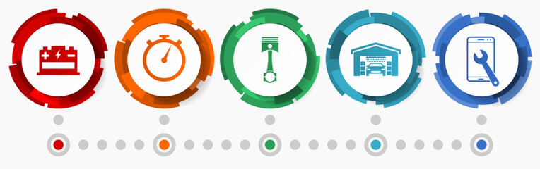 Workshop vector icon set, car service concept flat design buttons, infographic template