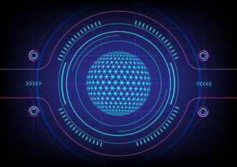 Abstract sphere and network connection on technology background.