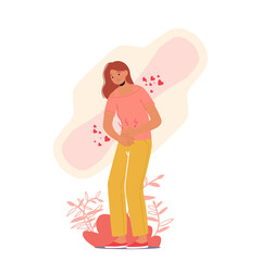 Woman Struggle with Strong Abdominal Pain During Menstrual Period. Menstruation, Premenstrual Syndrome, Pms
