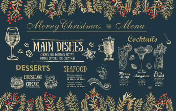 Christmas menu cafe. Food flyer. Restaurant menu. Template design.	
