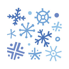 Doodle snowflakes, hand drawn vector icons, simple sketchy drawing, abstract illustrations set, Christmas symbol, isolated clip arts