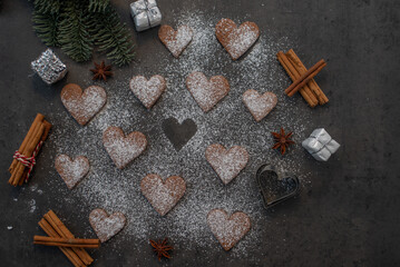 heart shaped gingerbread christmas cookies