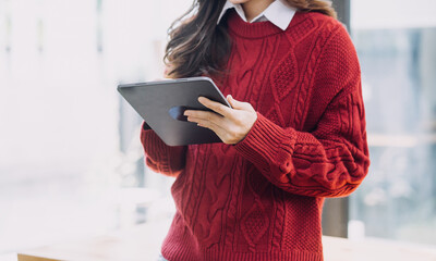 Business team present. Photo professional investor working new startup project. Finance meeting.Digital tablet laptop computer smart phone using, keyboard docking screen foreground,filter