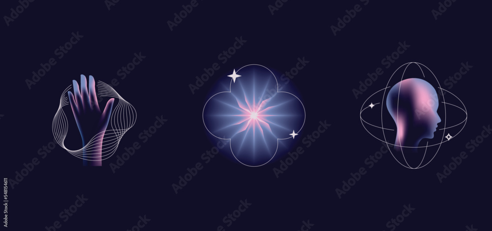 Poster vector abstract illustrations in modern gradient style hapes and forms, graphic design templates for