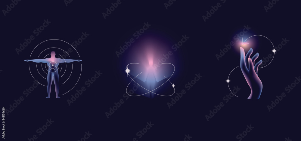 Poster vector abstract illustrations in modern gradient style hapes and forms, graphic design templates for