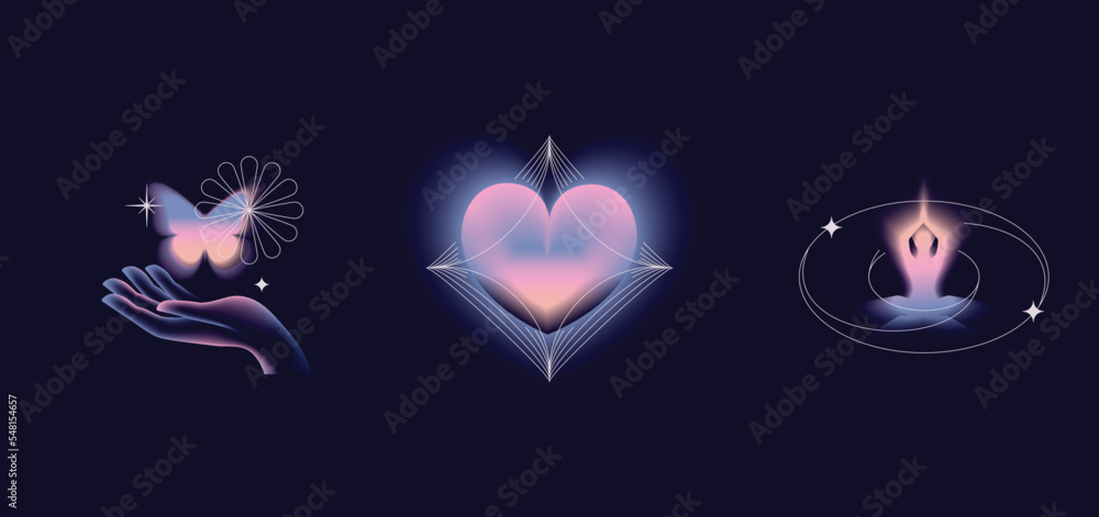 Poster vector abstract illustrations in modern gradient style hapes and forms, graphic design templates for