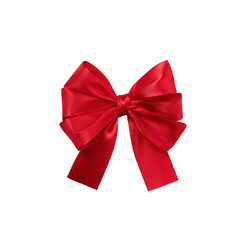 Red silk tied bow for gift package decoration. Tied bow as an element for your design.