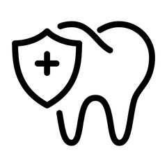 Healthy tooth and shield outline icon. Anti-caries protection illustration.
