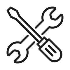 Repair tools line icon. Wrench and screwdriver illustration - obrazy, fototapety, plakaty