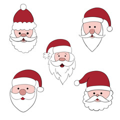 Santa set, Santa heads, vector illustration doodle
