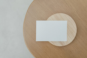 Business card mockup. Minimalist card mock up. Branding design. Paper, wood and cement textures