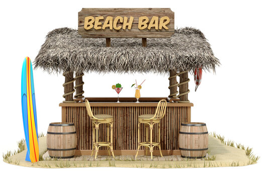 Beach bar in front view isolated on white background - 3D illustration