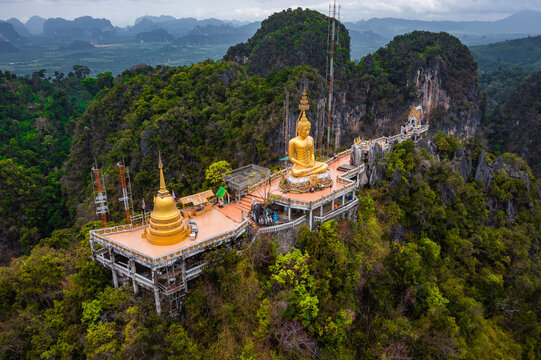 Aerial view of Wat Tham Suea or Tiger Cave Temple in Krabi, Thailand