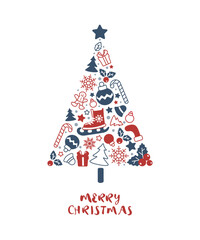 Cute card with christmas tree in illustration and vector holiday