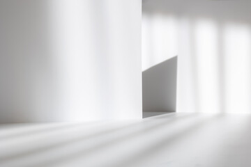 Abstract white studio background for product presentation. Empty gray room with shadows of window....