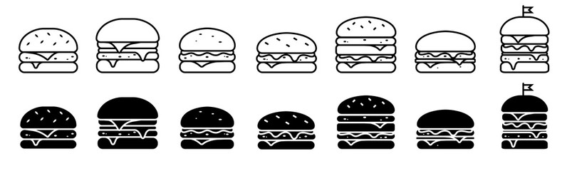 Burger vector icon set. hamburger illustration collection. Fast food Line art symbol.
