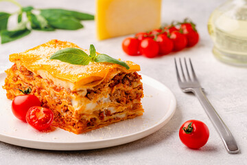 Traditional lasagna with bolognese sauce