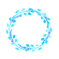 Watercolor Frame, border with blue flying butterflies. Hand drawn template for birthday card, wedding, invitation, baby shower.  isolated on white background