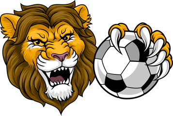 A lion soccer football ball animal sports team mascot