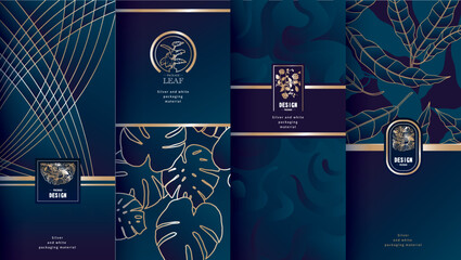 Collection design elements for luxury, packaging, chocolate, desserts - gold and blue style.