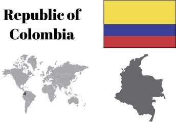 コロンビア　国旗/地図/領土 - obrazy, fototapety, plakaty