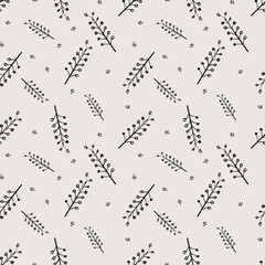 Minimalist botanical seamless vector pattern. Neutral duotone repeating background for wallpaper, packaging and templates.