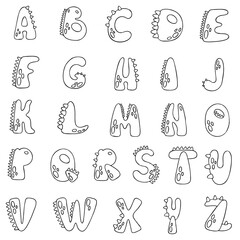 Outline english alphabet in dino style. Vector illustration.