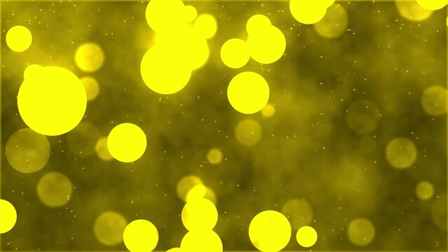 Animated background with golden lights and light particles on blurred background. Abstract animation with golden light particles floating across the screen