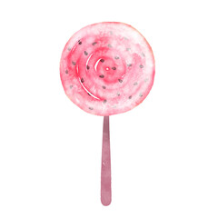 Watermelon popsicle. Lollipop watermelon sweets isolated  Watercolor illustration.