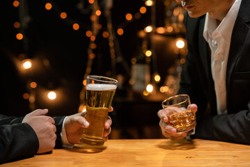 Celebrate whiskey on a friendly party in  restaurant