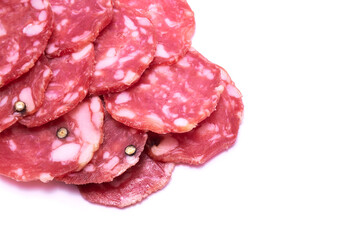 Smoked dry Salami sausage isolated on white background