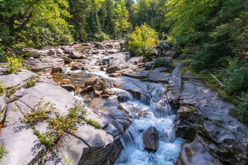 The small Ammonoosuk River on the western slope of Mount Washington in New Hampshire, USA. Ammonoosuc is Abnaki for a small narrow fishing spot.