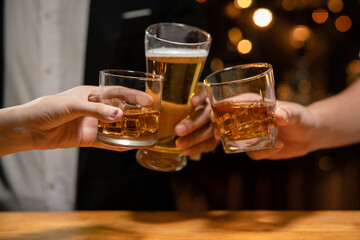 Celebrate whiskey on a friendly party in  restaurant