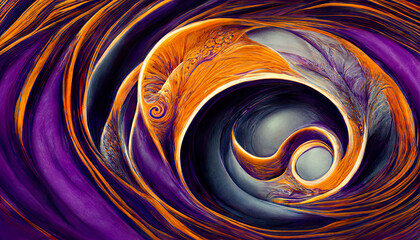 background with spiral, abstract fractal background with space, orange and violet background, spirals, fractals, illustration, digital