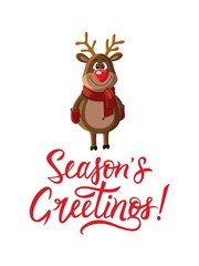 Funny Christmas deer in a scarf postcard