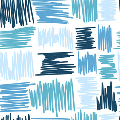 Blue Brushstrokes Hand Drawn Seamless Pattern